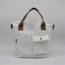 Load image into Gallery viewer, Pockets  Cotton Canvas TOTE Bag WHITE-OLIVE
