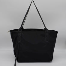 Load image into Gallery viewer, Soft Leather Trim Medium Lightweight Nylon Tote BLACK
