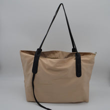 Load image into Gallery viewer, Soft Leather Trim Medium Lightweight Nylon Tote BEIGE
