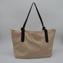 Load image into Gallery viewer, Soft Leather Trim Medium Lightweight Nylon Tote BEIGE
