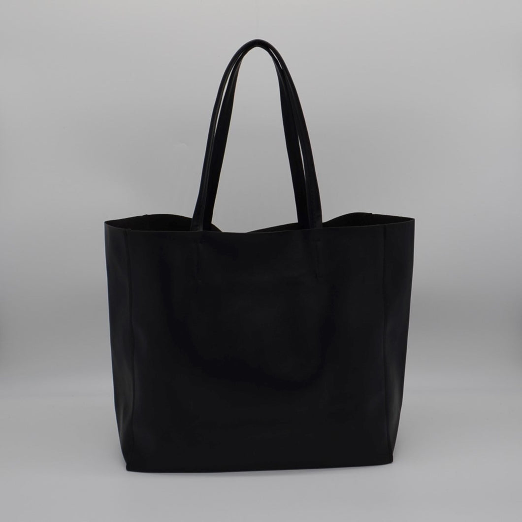 Soft Leather Unstructured Tote Bag BLACK
