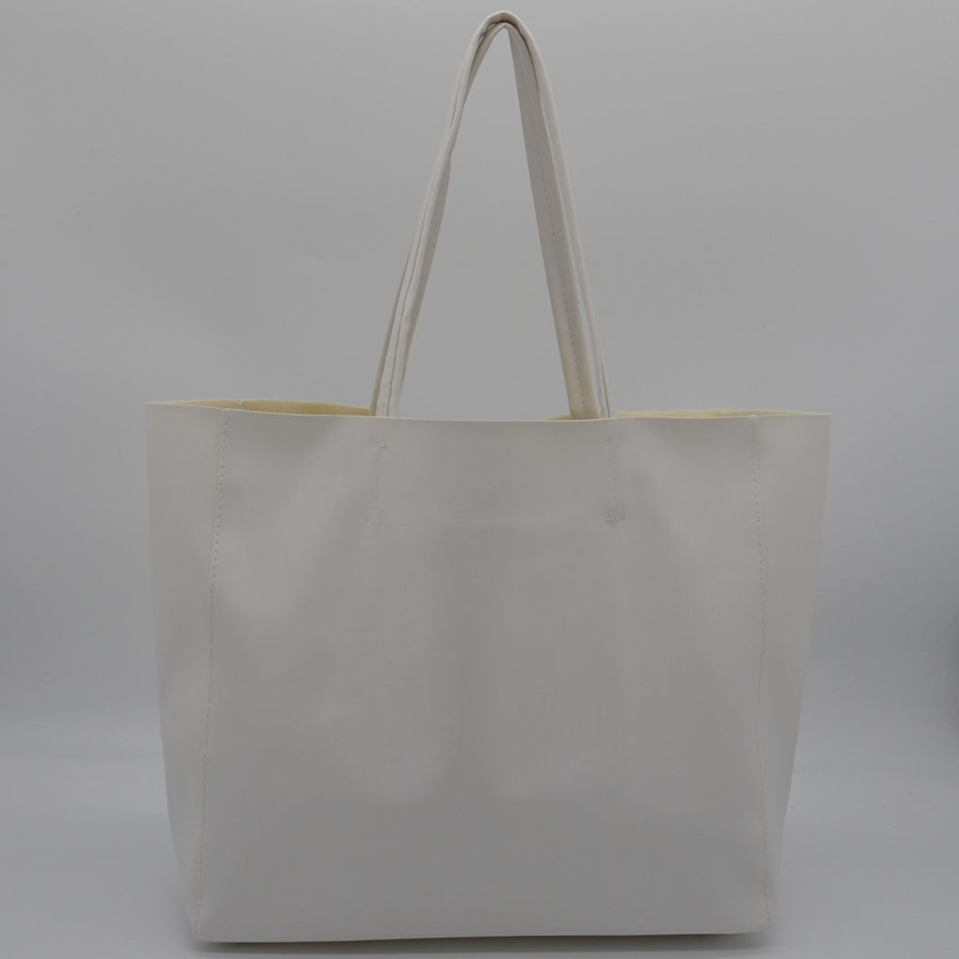 Soft Leather Unstructured Tote Bag WHITE