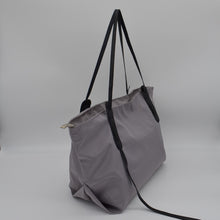 Load image into Gallery viewer, Soft Leather Trim Medium Lightweight Nylon Tote GREY
